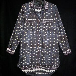 Artisan by KikiSol Black Spots Button Down Tunic Shirt L